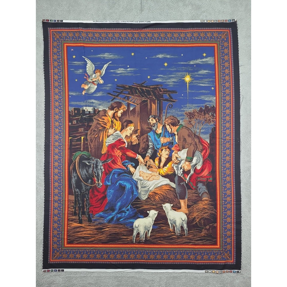 Christmas Nativity Scene Panel  vivid colors‎  35x44 Cranston print Works Fabric